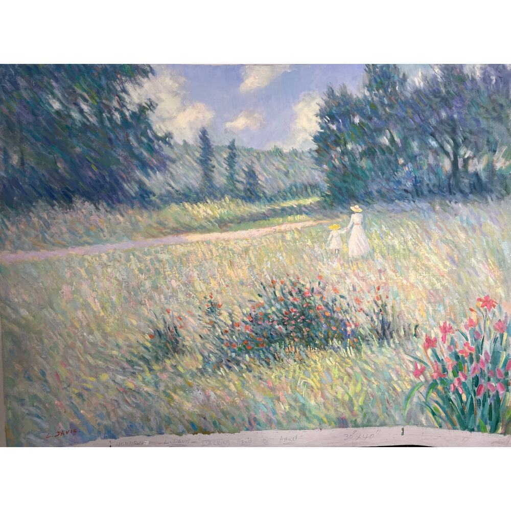 “Walking Hand In Hand” Original Canvas Oil Painting Signed L. Davis